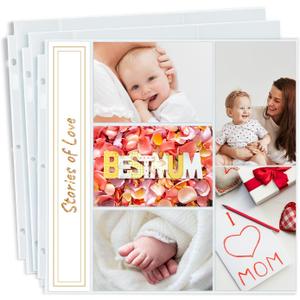 Dunwell Photo Album Refill Pages 12x12 (4x6 Mixed Layout), 100 Pack Holds 1000 Pictures, Plastic 4 x 6 Photo Sleeves for 3-Ring Scrapbook Binder, Acid-Free Poly