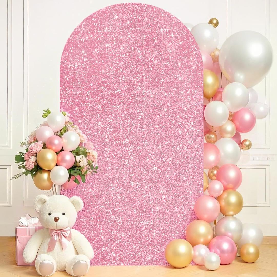 Glitter Wedding Arch Cover Pink Gold Balloon Arch Covers 6ft Metallic Sequin Arch Backdrop Cover Shimmer Arch Spandex Cover Chiara Backdrop Cover for Baby Shower Garden Party Celebration