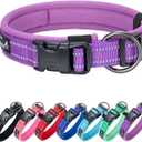 EXCELLENT ELITE SPANKER Reflective Dog Collar Classic Soft Padded Breathable Nylon Adjustable Pet Collar with Quick Release Buckle for Boy Girl Male Female Dogs Training(Purple-L)