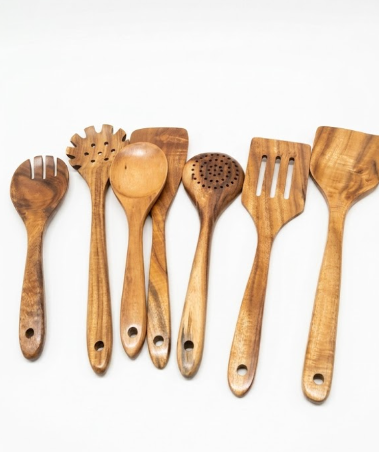 WOODLANDS USA Wooden Spoons for Cooking set of 7 – Premium Wooden Utensil set for everyday use – Versatile Cooking utensils set safe for nonstick pans – Durable wooden spoon kitchen utensils set