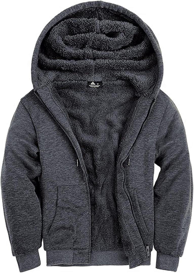 SCODI Hoodies for Men Heavyweight Fleece Sweatshirt - Full Zip Up Thick Sherpa Lined Hooded Sweatshirts (X-Large, Grey)
