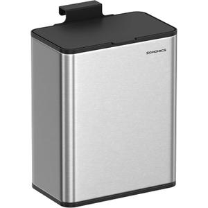 SONGMICS Hanging Trash Can, 2.1-Gallon (8 L) Small Kitchen Garbage Can with Lid, Cabinet Door Hanging or Wall-Mounted with Hooks, for Under Sink, Bathrooms, Metallic Silver ULTB810E08