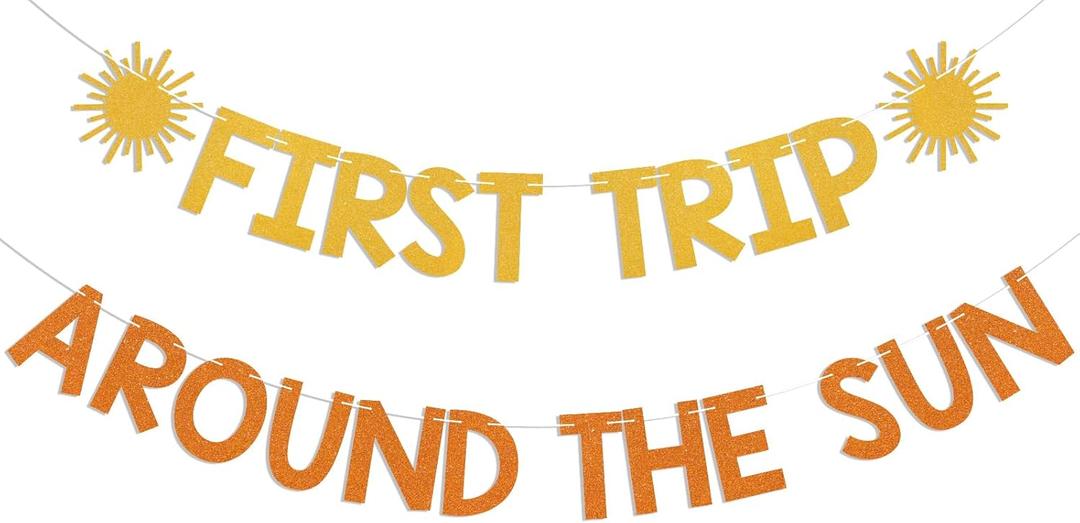 First Trip Around the Sun Banner - Boho Sunshine 1st Birthday Party Banner, Sunshine Baby Shower Party Decorations Gold Orange