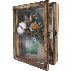 GraduatePro Shadow Box Frame 8x10 Display Case with Linen Back, Real Glass Window Door with Hinge, Picture Frame Wedding Bouquet Memorabilia Medals Photos Memory Box for Keepsakes, Carbonized Black