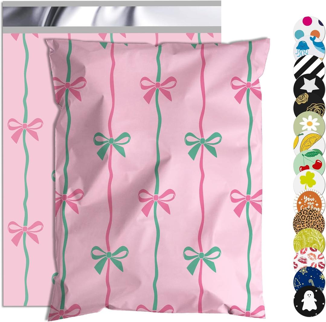 Poly Mailer 12x15.5 Inch 50 Pcs, Waterproof and Tear-Resistant Shipping Bags for Clothing, Cute Mailing Bags with Self-Seal, Bow Printed Packaging Bags for Small Business
