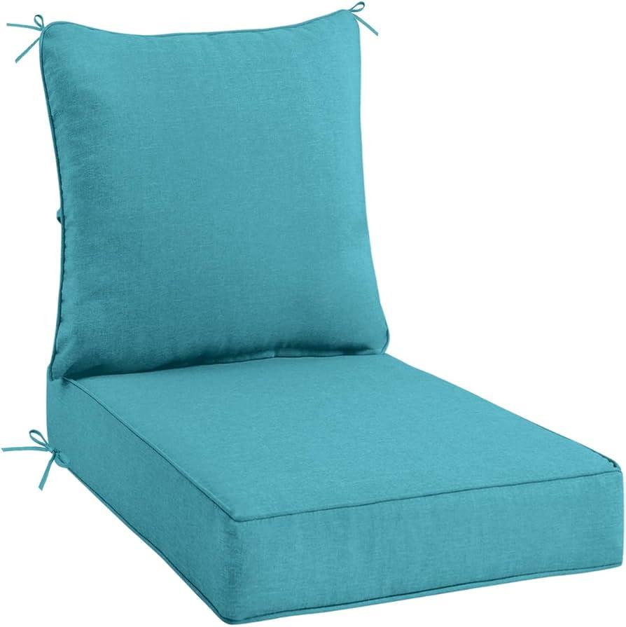 Sundale Outdoor Olefin Deep Seat Cushion, Patio Chair Cushion and Pillow, Water-Resistant Sectional Sofa Pad with Straps Teal, Pack Of 4, Blue 27" x 23.5"
