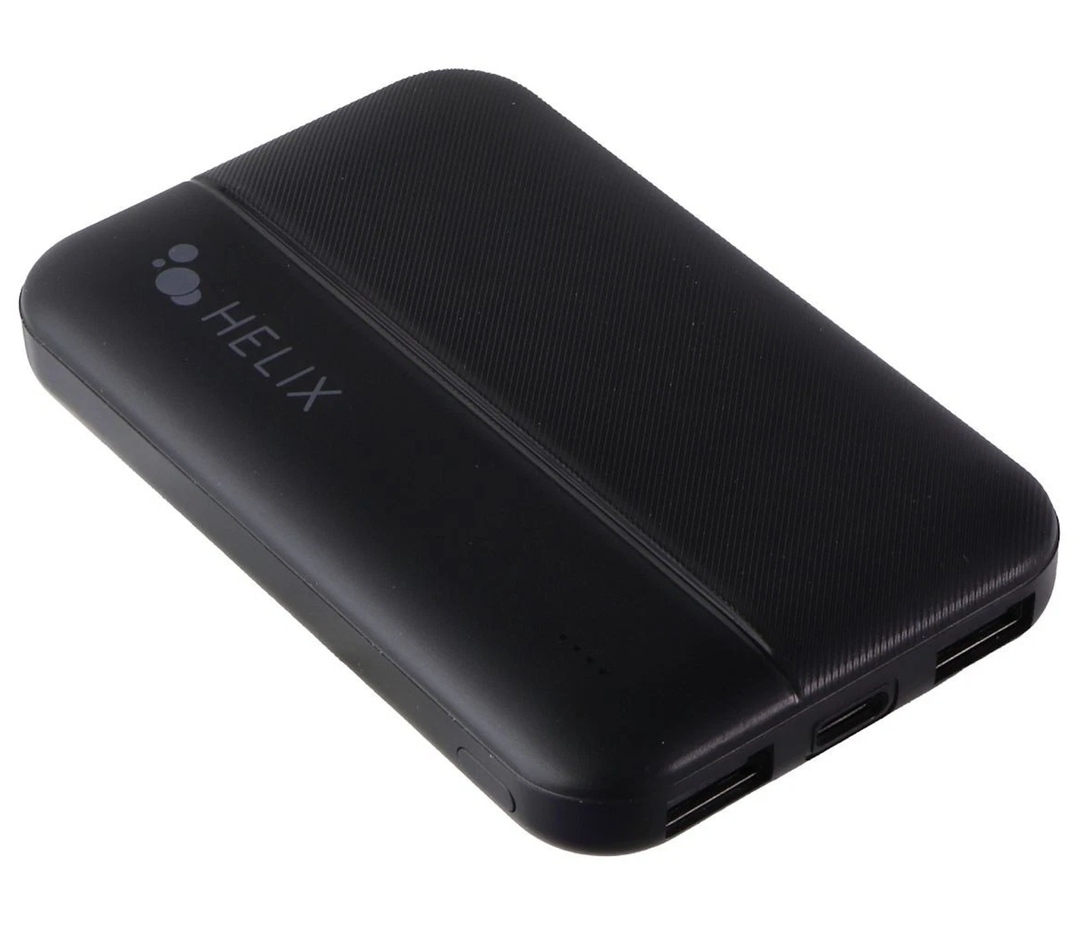 Helix 5,000 mAh Power Bank with Dual USB-A Ports & USB-C - Black