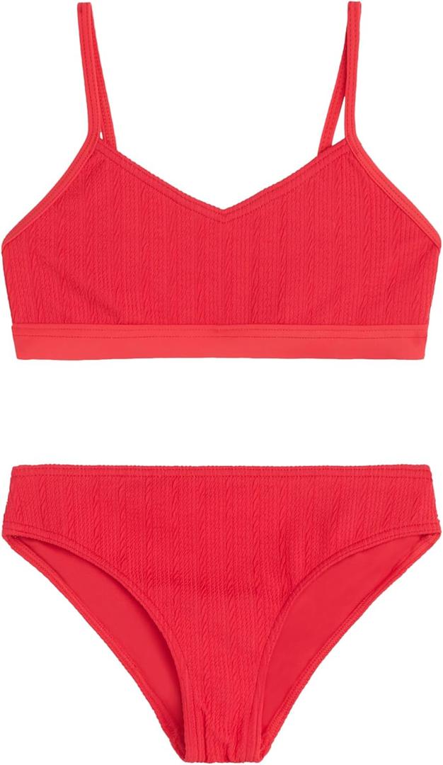 Kanu Surf Girls' Willow V-Neck Bikini Beach Sport 2-Piece Swimsuit (8, Ruched Solid Red)