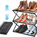 Small Shoe Rack for Entryway - 3 Tier Shoe Organizer Metal Foldable Shoes Storage Rack, Zero Tool Install, Sturdy Shoe Rack for Closet, Front Door Entrance, Living Room - Space Saving, Black
