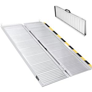 BEJONI 4FT Silvery Wheelchair Ramp, Folding Non-Slip Portable Aluminum Ramp for Home Steps, Thresholds, Doorways, Handicap Access, 600 LBS Capacity