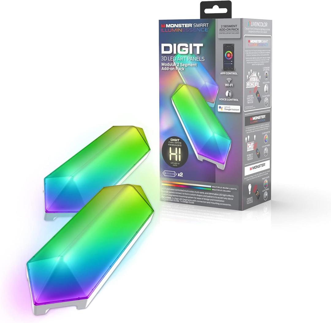 Monster MLB71039RGB Digit Add-On Pack0150; Smart Modular 3D LED Art Panels, Multicolor