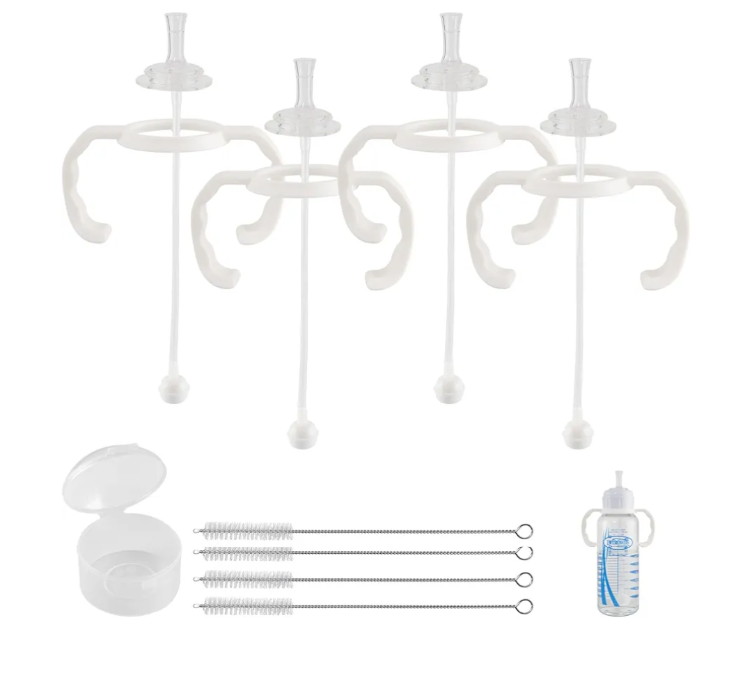 joyfeed 6Pack Straw Cup Conversion Kit for Dr Browns Narrow and Narrow Glass Baby Bottles, Weighted Straw Replacement Kit with Soft Straw Top and Handle,6m+