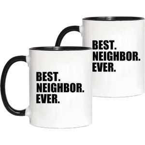 Best Neighbor Ever Mugs Set Housewarming Welcome Gift for Neighbors Co-Workers Friends Novelty Moving Away Mugs Neighbor Birthday Christmas Gift Idea Coffee Cup 11 oz 2-pack