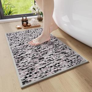 Soft Chenille Bath Mat Super Absorbent Bathroom Mat Quick Dry- Rubber Backed Bath Mats for Bathroom Floor Non Slip-Machine Washable Bathroom Rugs Front of Bathtub,Shower Room Black 16x24