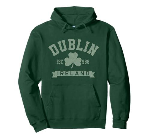 Dublin Ireland Shamrock Irish St. Patricks Day Dark Green Pullover Hoodie Large