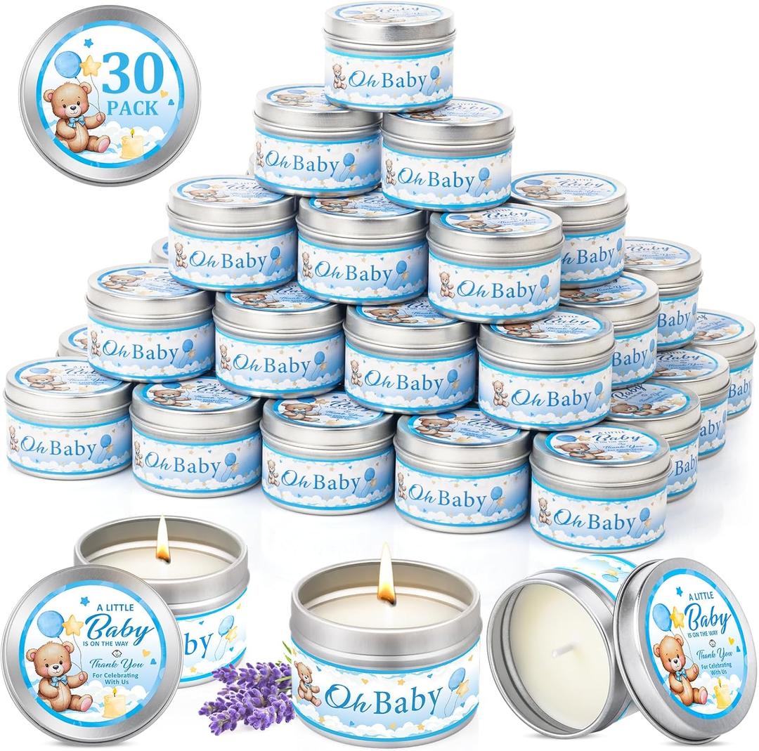30 Pack Baby Shower Party Favors Candles Lavender Scented, Baby Shower Favors for Guests Prizes, Girl Boy Gender Reveal Party Gifts Decorations (1.2 Oz, Blue)