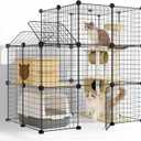 3-Tier DIY Indoor Cat Cage with Skylight, Accommodates Multiple Pets; Foldable Large Cat Cage Enclosure (with Litter Box Area); 43.7-Inch Metal Wire Cat Bed Habitat