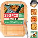 250 Pcs Air Fryer Liners Disposable 8 Inch, Non-Stick Oil-Resistant Air Fryer Paper Liners for 58 QT Baskets, Parchment Paper Liners for Air Fryer, Oven, and Microwave Use (Square)