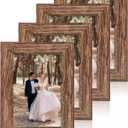 4 x iRahmen 4x6 Picture Frame Set of 4, High Definition Glass Brown Frame, 4 x 6 Wood Rustic Photo Frames for Horizontal or Vertical Display Tabletop and Wall Mounting