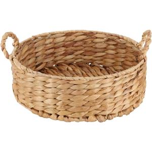 Round Water Hyacinth Storage Baskets for Organizing Round Wicker Basket with Double Handles-Wicker Baskets for Shelves