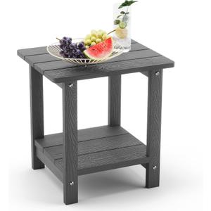 LUE BONA Adirondack Outdoor Side Table, 2-Tier Dark Grey HDPS Patio End Table Weather Resistant, Morden Side Table for Patio, Pool, Porch