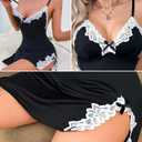 Lace Babydoll Nightgown for Women — Sheer V-Neck Chemise Dress with Adjustable Straps, Stretch Floral Lace (Black, XXXL)