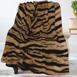 Tiger Print Throw Blankets All Season Ultra Soft Warm Fleece Blanket for Home Bed Sofa Couch Chair Outdoor Travel Camping 50x40 Inch