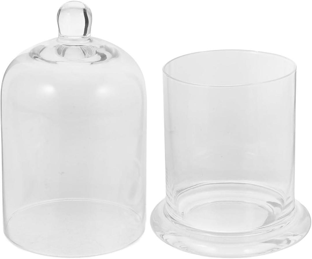 Cabilock Glass Candle Holder Set, Small Clear Wedding Wax Cup with Cloche Dome Cover, Household Tealight Candle Cup for Banquet Home Decoration, 6.69X3.93X3.93 Inch