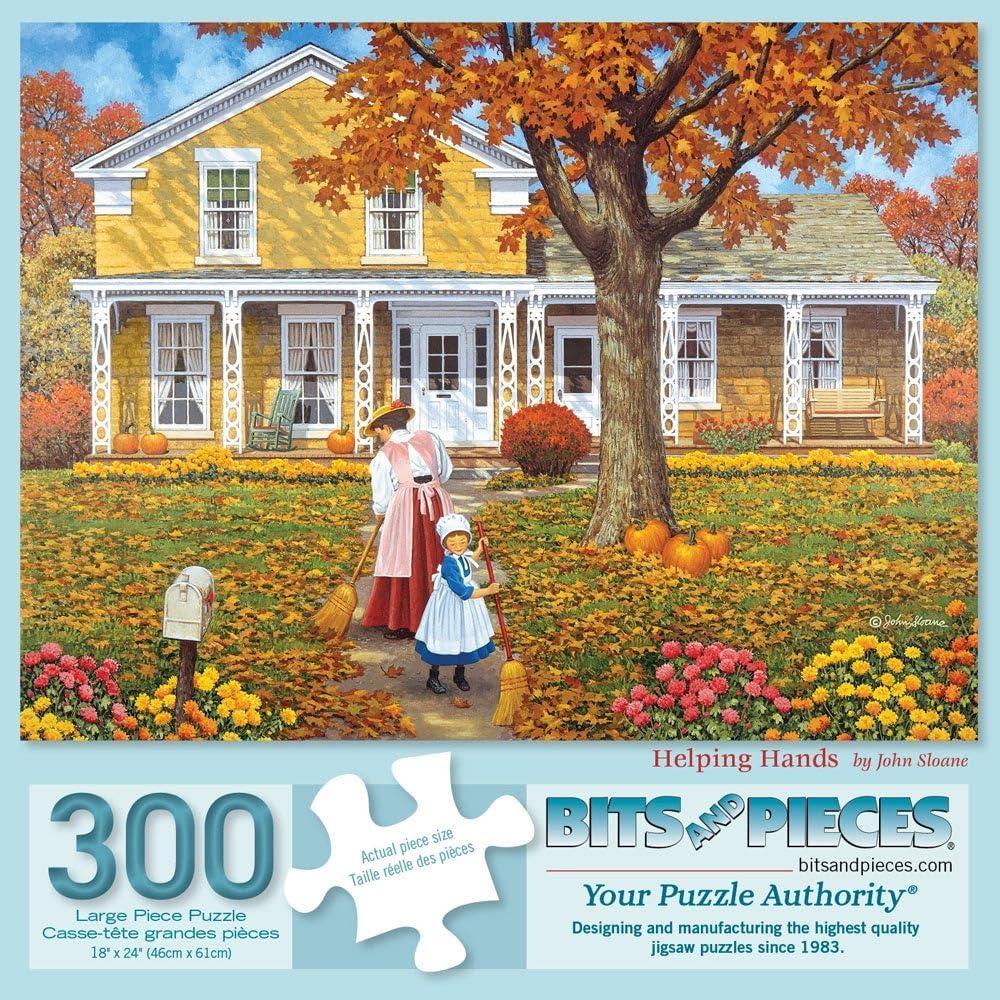 Bits and Pieces - 300 Piece Jigsaw Puzzle for Adults - 18" x 24" - Helping Hands - 300 pc Large Piece Autumn Countryside Fall Jigsaw by John Sloane