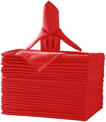 18pcs Polyester Cloth Napkins - 20 x 20 inch Red Dinner Washable Napkins with Hemmed Edges (18,Red)
