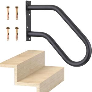 Hand Rails for Indoor Outdoor Steps, Wall Mount Non-Slip U-Shape Stair Railing, Black, 1 Pack (Black, 1 Pack 16")