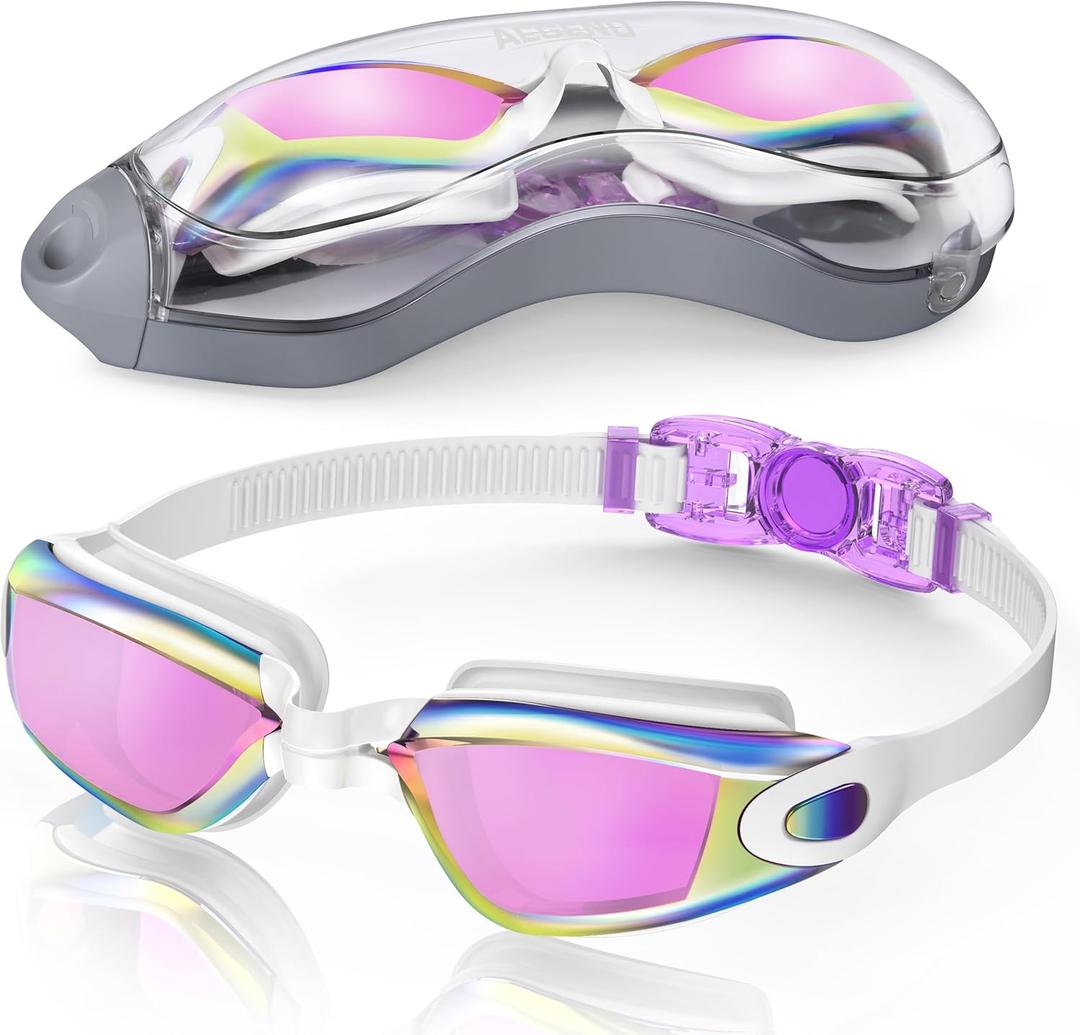 Aegend Swim Goggles, Swimming Goggles No Leaking Full Protection Adult Men Women Youth (Purple White)