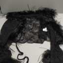 MakeMeChic Women's Faux Fur Fuzzy Long Sleeve Top Mesh Lace Open Front Y2K Tee Shirts, Size S