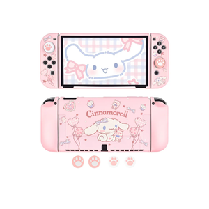 DLseego Cute Dog Switch OLED Protective Case Silicone Soft Cover Shockproof Pink Skin Joy Con Shell with 4PCS Cat Claw Thumb Grips Caps