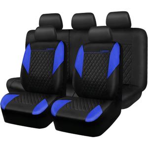CAR PASS Leather Seat Covers-Universal Quilting Car Seat Cover with 5mm Composite Sponge Inside,Airbag Compatible,Front and Rear Seat Covers for Most Sedan,SUV,Van,Truck(Full Set,Blue)
