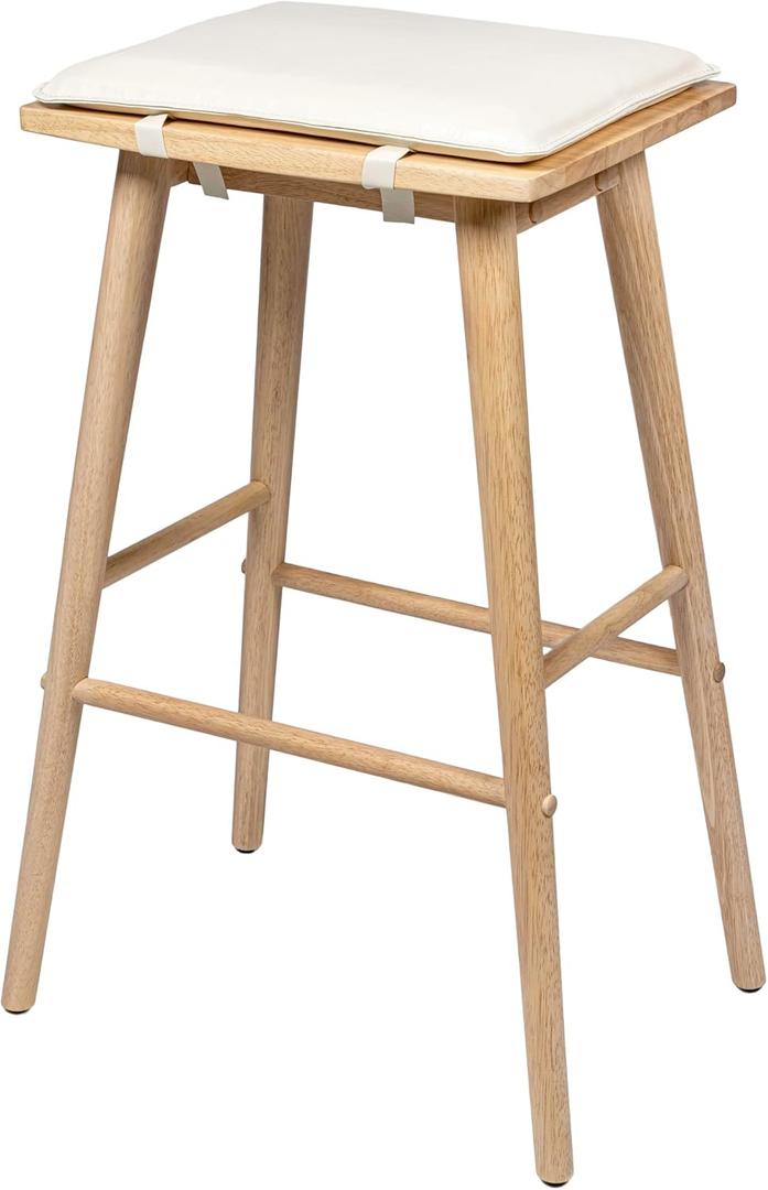 JONATHAN Y Peroni Saddle Backless Bar Stool, 30.5", Light Birch/Cream