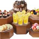 RETON 6 PCS Buffet Risers, Wood Food Risers for Buffet Table, Hexagon Display Stand Set with Hollow Bottoms, Cube Boxes for Cake Catering Dessert Party Jewelry (5.1", 5.9", 6.7", 7.5", 8.3'', 9'')