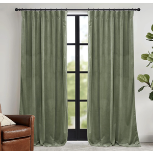 RYB HOME Sage Green Velvet Curtains 84 inches, Room Darkening Super Soft Velvet Drapes with Pleat Tape for Living Room, Thermal Insulated Window Treatment for Bedroom, W52 x L84 inch, 2 Panels