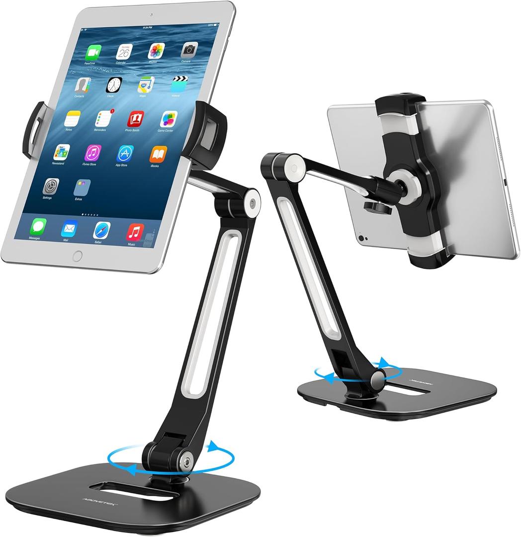 AboveTEK Tablet Stand, Multi-Angle Adjustable iPad Stand Holder, 360 Swivel Tablets Stand Aluminum Desk Mount Fits 4-11"(Diagonal) iPad/mini/Air/Pro for Business Kiosk Office  Black
