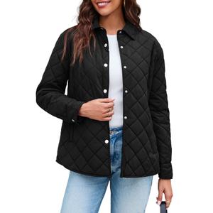 Grlasen Womens Lightweight Quilted Jacket Fall Button Down Puffer Jackets Loose Fit Stand Collar Warm Coats Outerwear, L