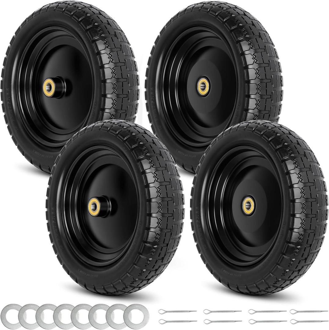 13'' 4.00-6'' Flat Free Solid Wheelbarrow Tire and Wheel, 4 Pack, 13"x4.00-6 Flat-free Tire - 4 Pack