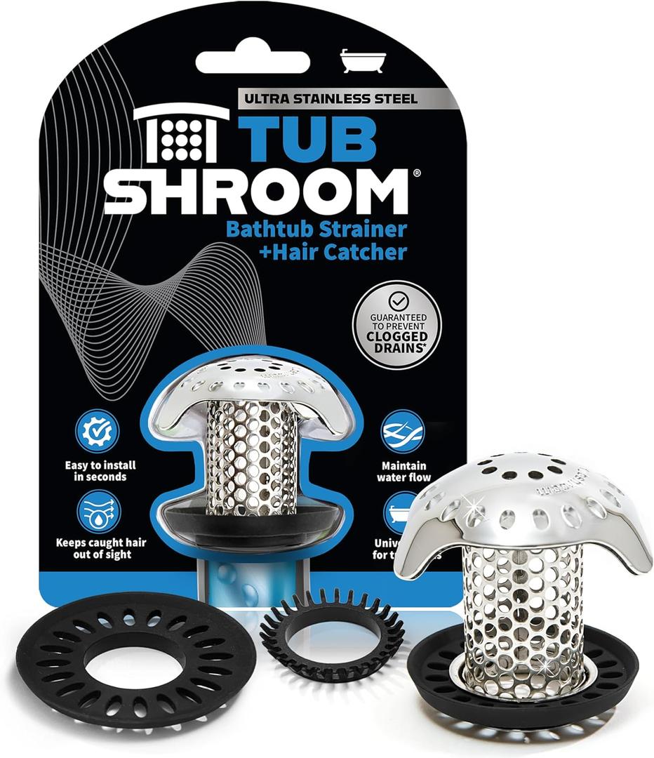 TubShroom Ultra Revolutionary Bath Tub Drain Protector Hair Catcher/ Strainer/ Snare Stainless Steel, Single Pack