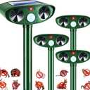 4 Pack 2025 Squirrel Fortress Pro Animal Repellent Ultrasonic Outdoor, Solar Repeller with Motion Sensor, Waterproof Dog Skunk Raccoon Rabbit Cat Deer Repellent for Yard Farm