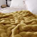 Ultra Soft Cozy Faux Fur Throw Blanket, Fuzzy Plush Thick Bubble Blanket, Oversize Luxury Fluffy Blanket for Couch, Sofa, Bedroom, and Living Room,50x60 Inches, Dark Yellow