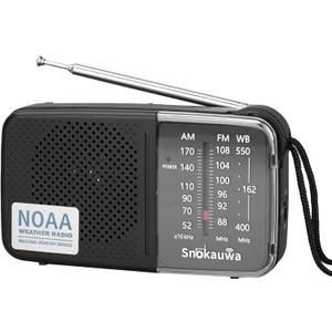 Portable AM FM Transistor Radio Battery Operated, NOAA Weather Radio with Loud Speaker, Headphone Jack, 2 AA Batteries, Excellent Reception, for Everyday Carry Essential, Travel, Storms (Black)