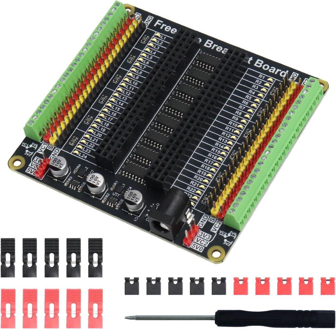 Freenove Universal Breakout Board Compatible with Arduino Nano Micro Raspberry Pi Pico 1 2 W ESP32 ESP8266, Terminal Block Shield HAT with Pin Header, GPIO Status LED, 5 V 3.3 V