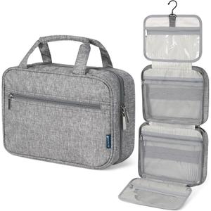 PAVILIA Hanging Toiletry Bag Travel Bag Women Men, Foldable Cosmetic Organizer, Roll up Makeup Bag, Water Resistant Accessories Toiletries, Large Travel Essentials Kit (Heather Grey)