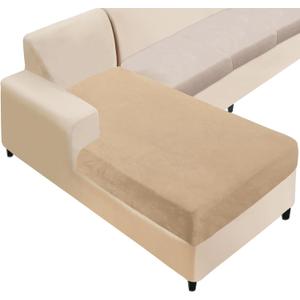 NAISI Sectional Couch Cover 1 Piece Velvet Separate Chaise Lounge Cover Soft Stretch Sofa Slipcovers for Left/Right Chaise Sectional Couch(Chaise Lounge,Camel)