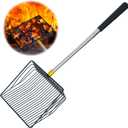 Hollow Out Fireplace Shovel Black Metal Coal Shovel Fireplace Ash Sifter Scalable Stainless Steel Handle with Silicone Protector to Prevent Burns, Fireplace Tools for Woodstove to Separate Coals