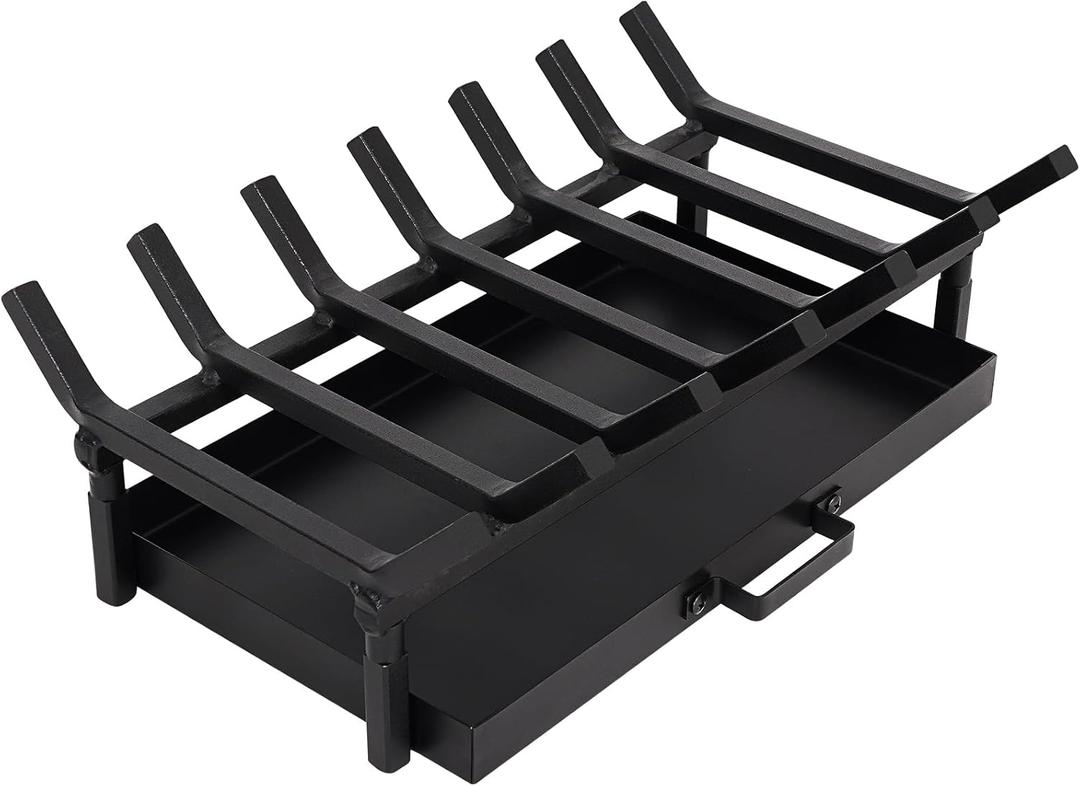 Fireplace Grate with Fireplace Tray Ash Pan,Fireplace Log Holder,Easy-Assembly Fireplace Grates Heavy Duty Cast Iron,Fireplace Tray for Ash Collection with Handle for Indoor Outdoor Firepit (20 inch)